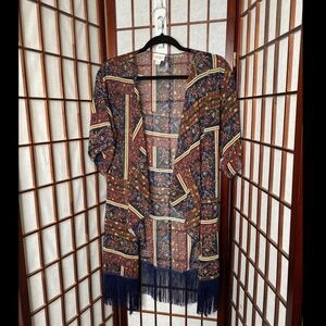 Floral Paisley fringe Monroe lularoe kimono Navy Maroon Rustic Colors
